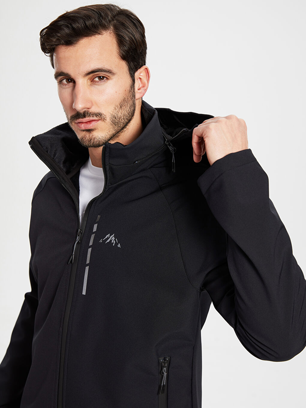 Siyah Standart Kalıp Kapüşonlu Kalın Erkek Yağmurluk-5