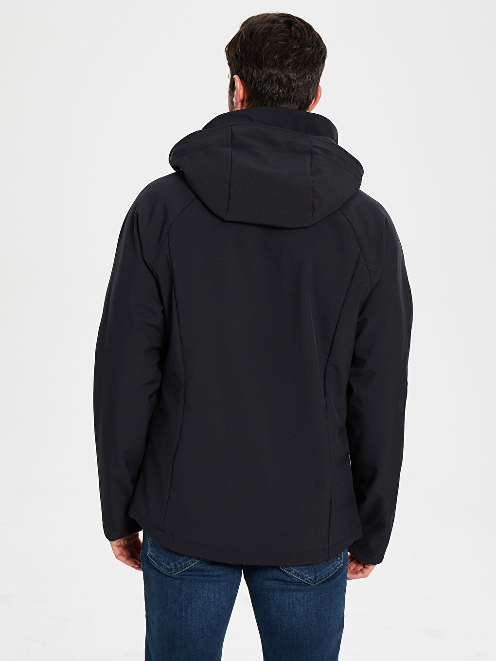 Siyah Standart Kalıp Kapüşonlu Kalın Erkek Yağmurluk-6
