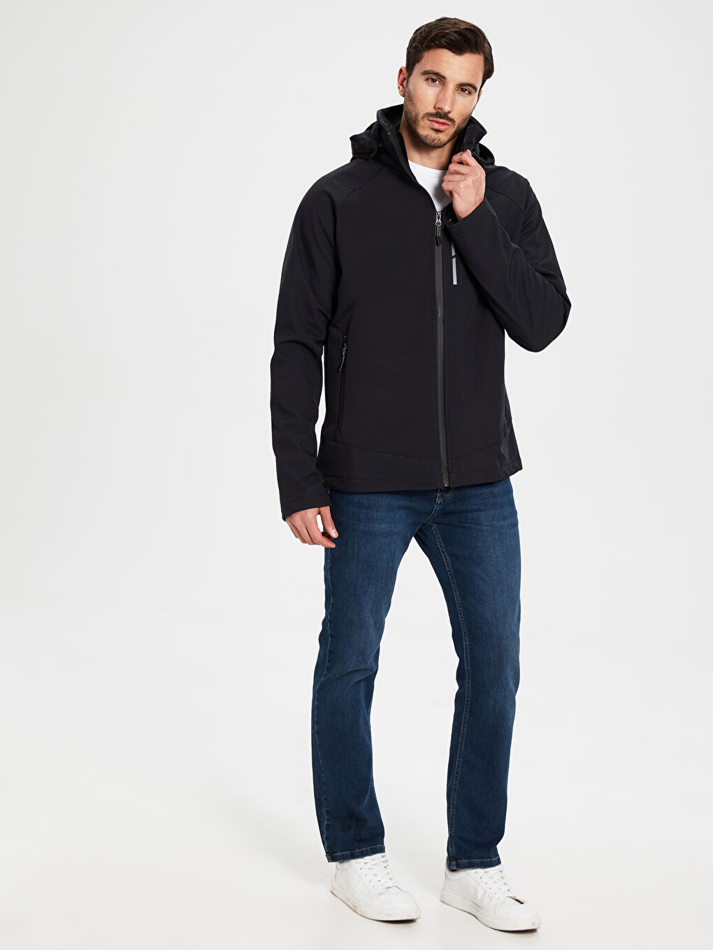 Siyah Standart Kalıp Kapüşonlu Kalın Erkek Yağmurluk-7