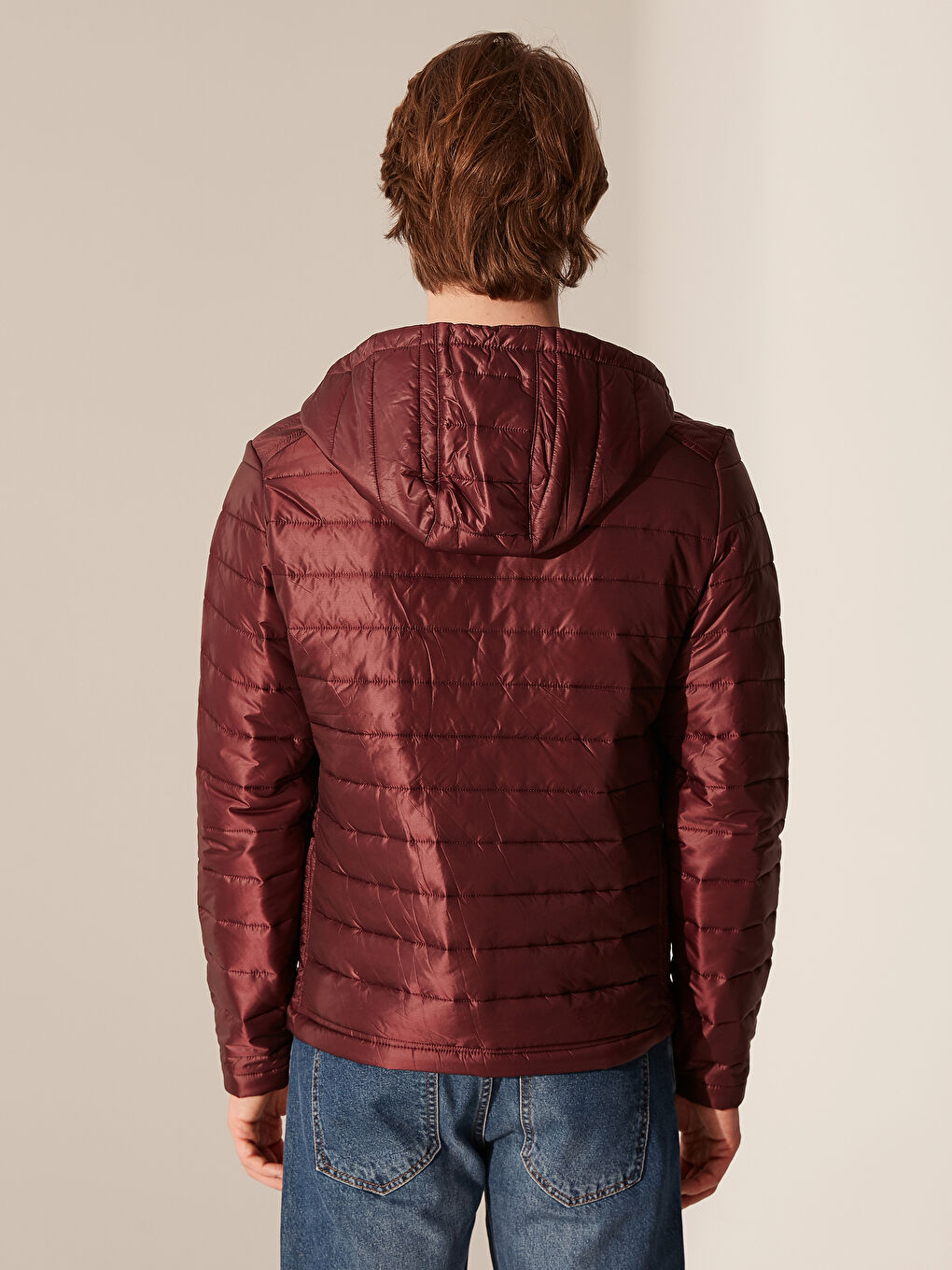 Bordo Bol Kalıp Dik Yaka Erkek Şişme Mont-3