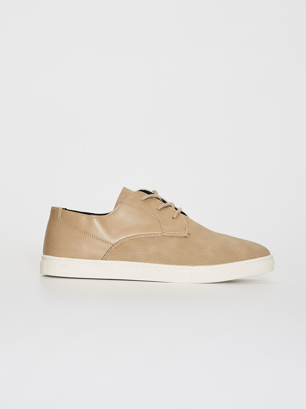 Bej Deri Görünümlü Bağcıklı Erkek Derby Klasik Ayakkabı-3