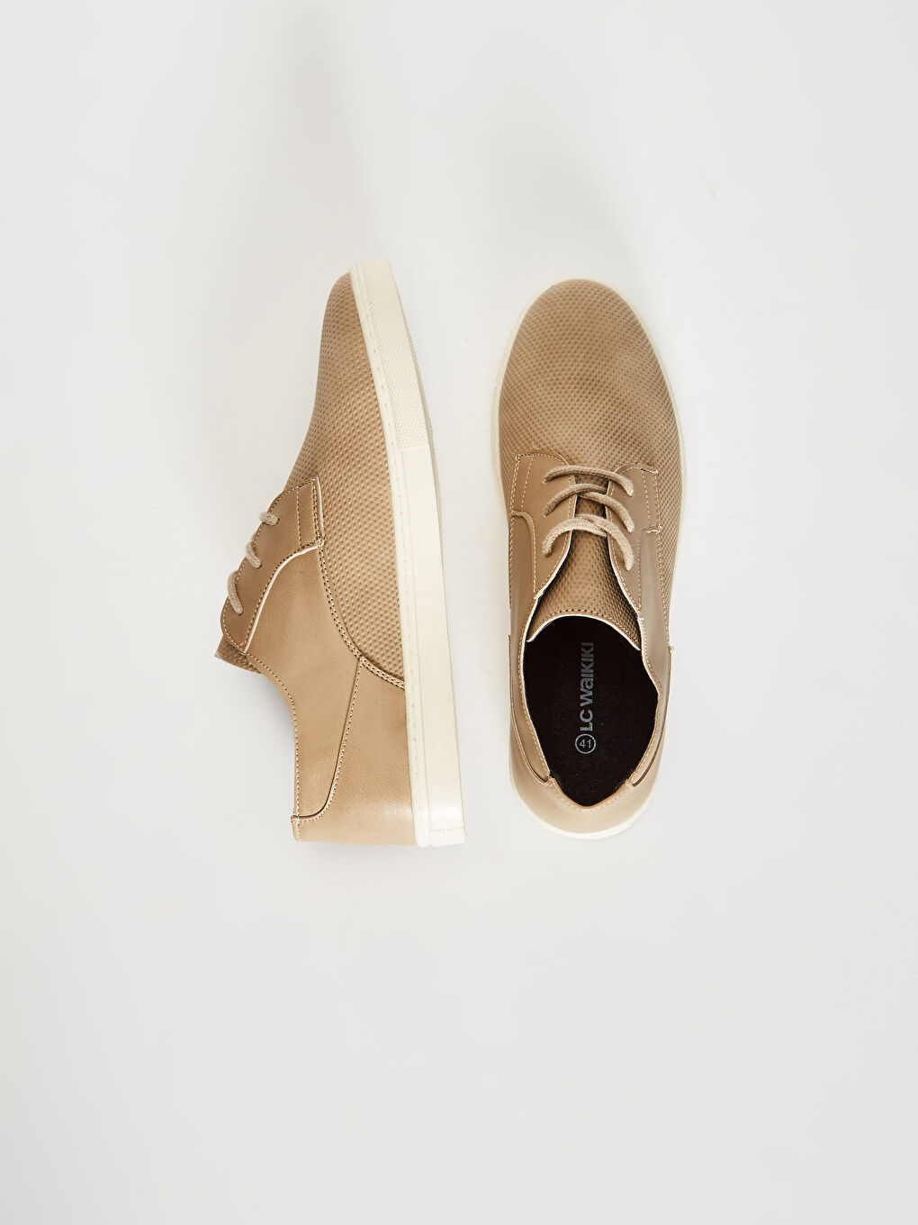 Bej Deri Görünümlü Bağcıklı Erkek Derby Klasik Ayakkabı-4