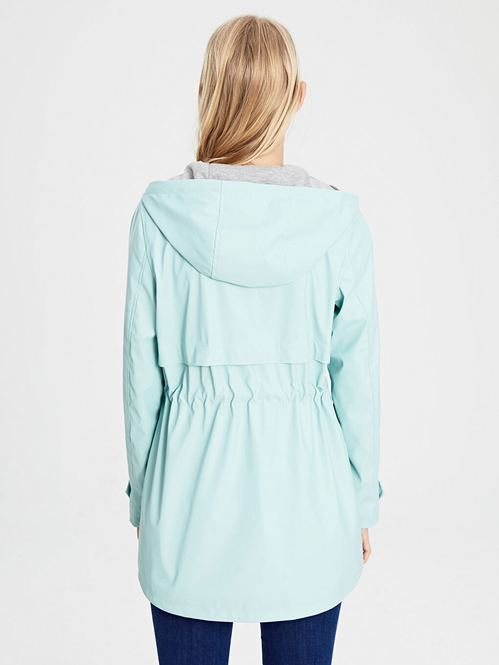 Yeşil Kapüşonlu Uzun Kollu Kadın Yağmurluk-2