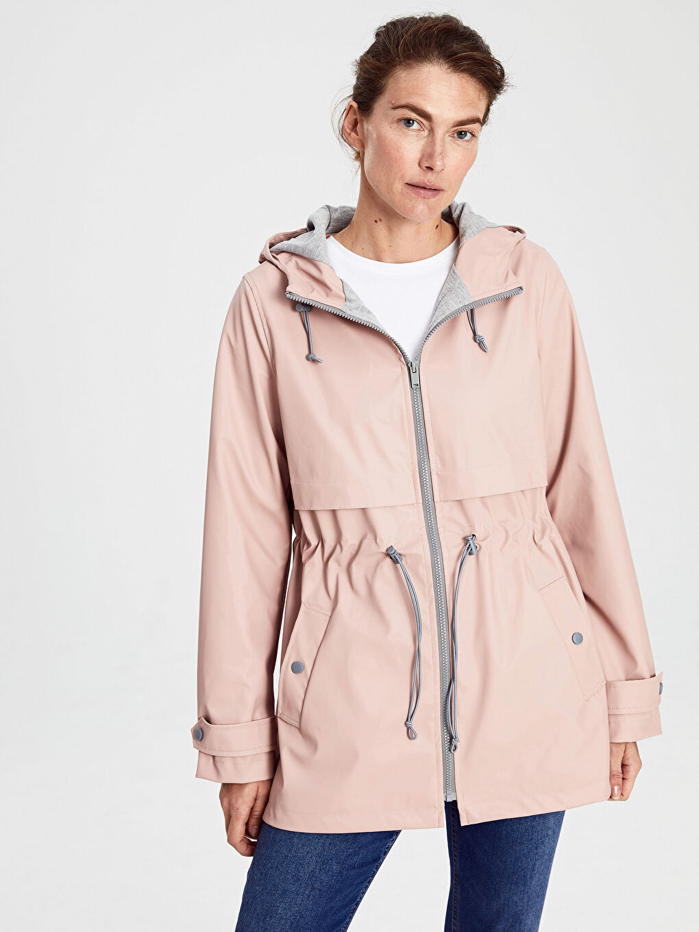 Женский дождевик с капюшоном и длинным рукавом-1