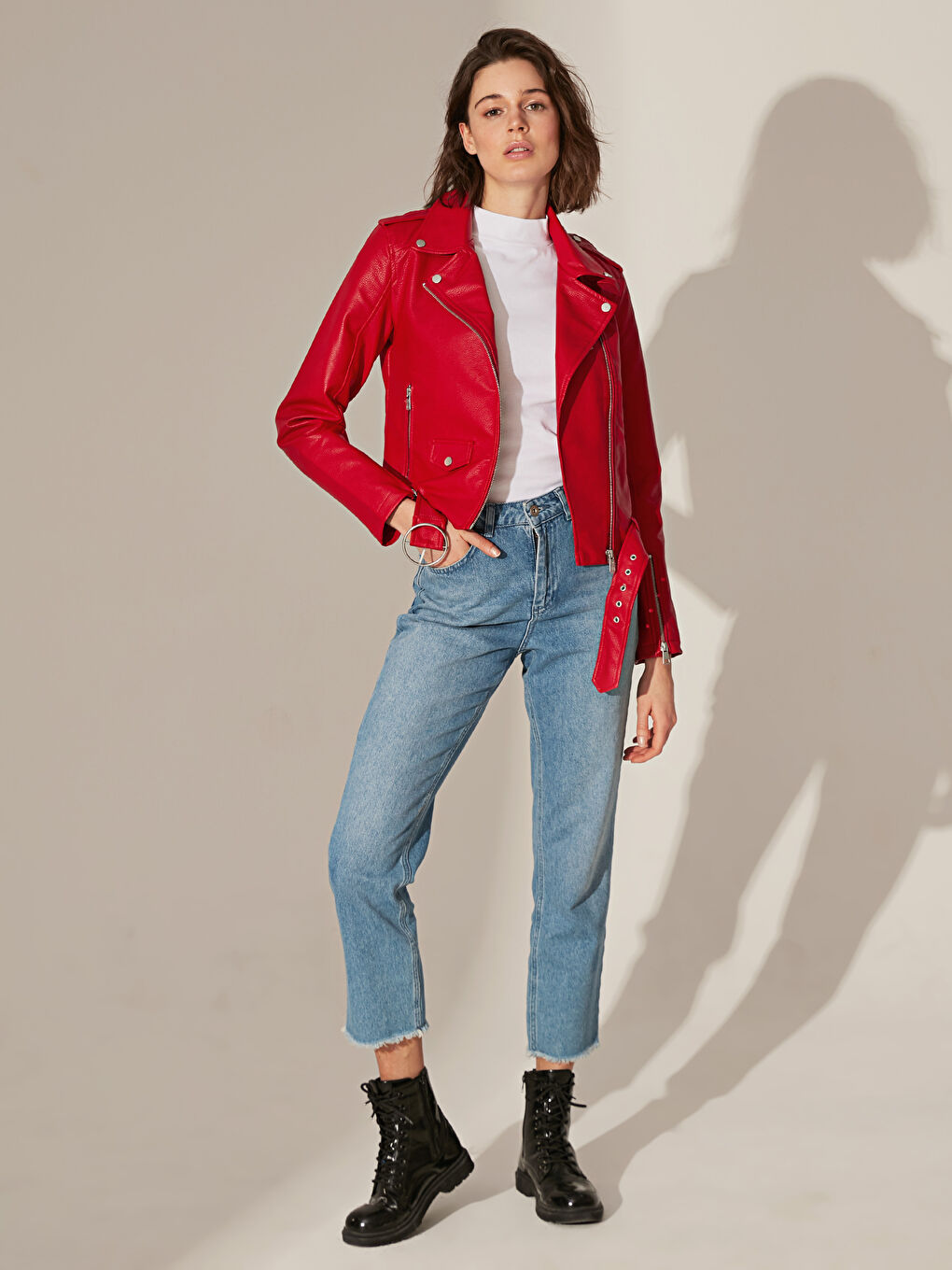 Shirt Collar Long Sleeve Women's Leather Look Coat-2