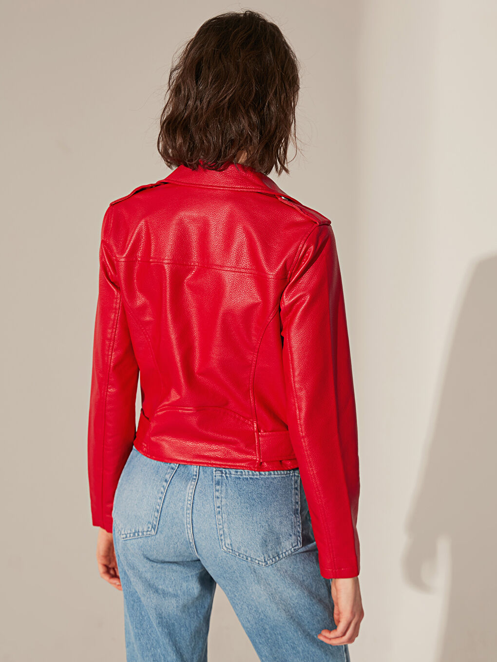 Shirt Collar Long Sleeve Women's Leather Look Coat-3