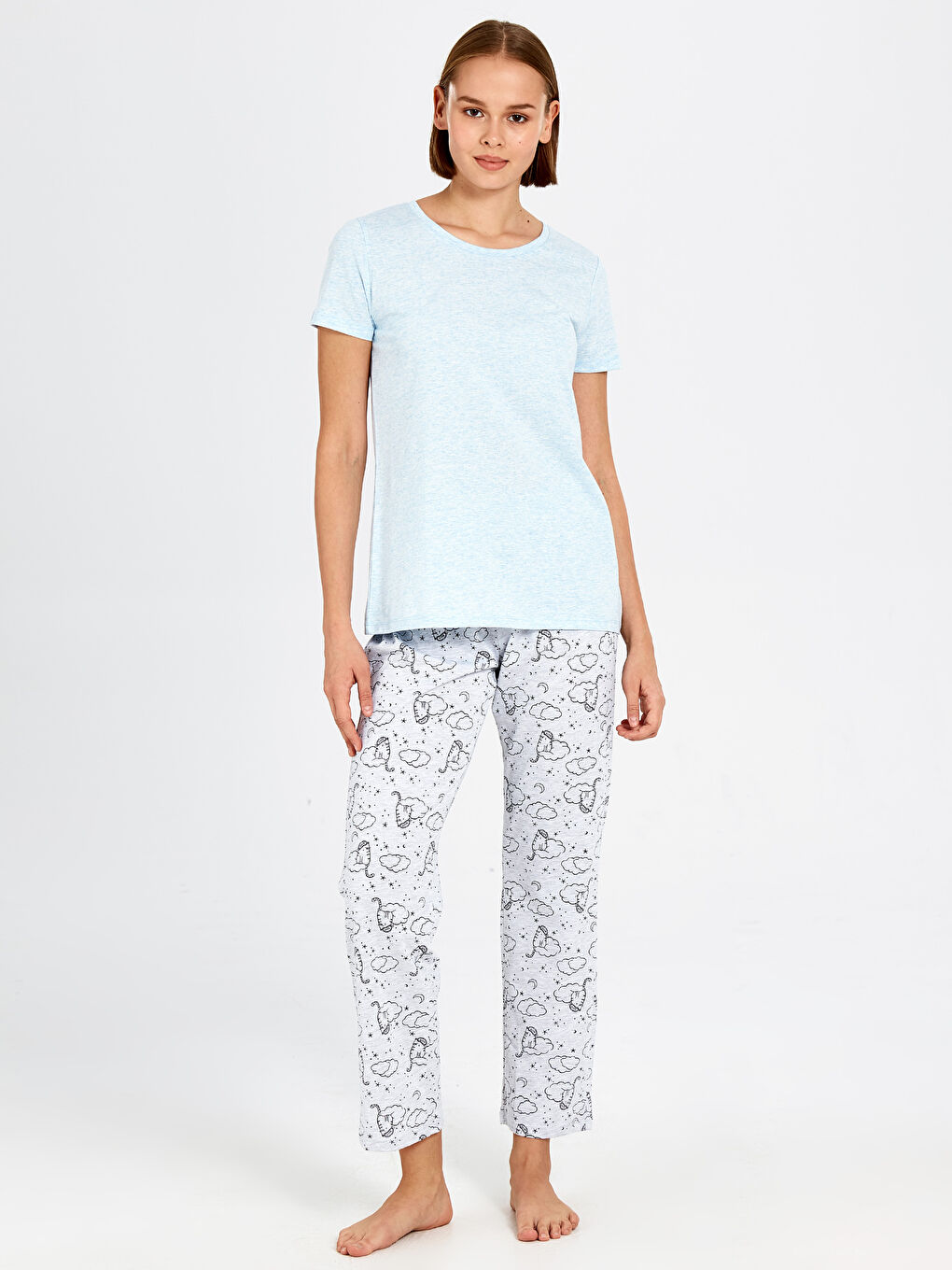 Mavi Bisiklet Yaka Kısa Kollu Kadın Pijama Takım-1