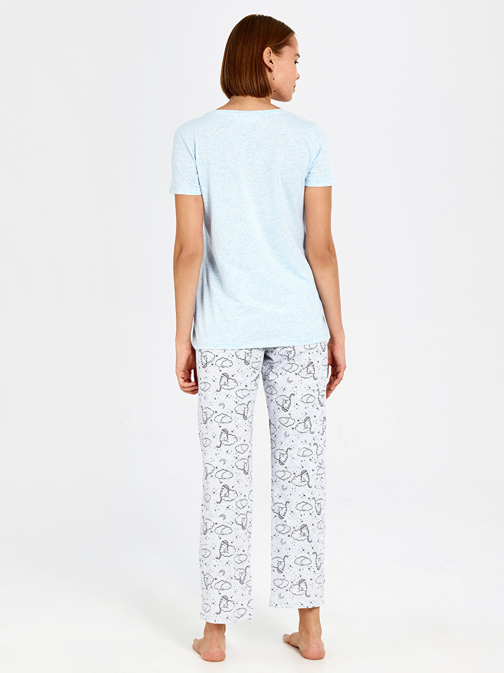 Mavi Bisiklet Yaka Kısa Kollu Kadın Pijama Takım-2