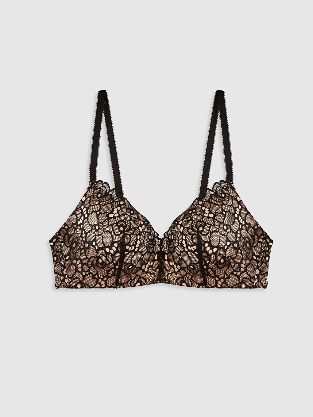 Siyah Balenli Dolgusuz Dantelli Fantezi Tişört Sütyen