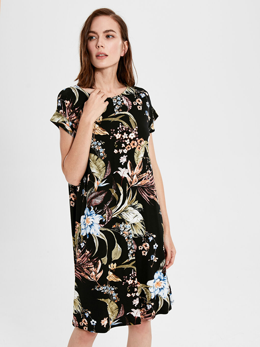 Turuncu Baskılı Elbise-1