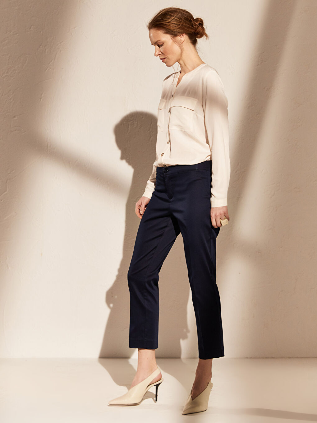 Women's Slim Fit Straight Satin Trousers-1