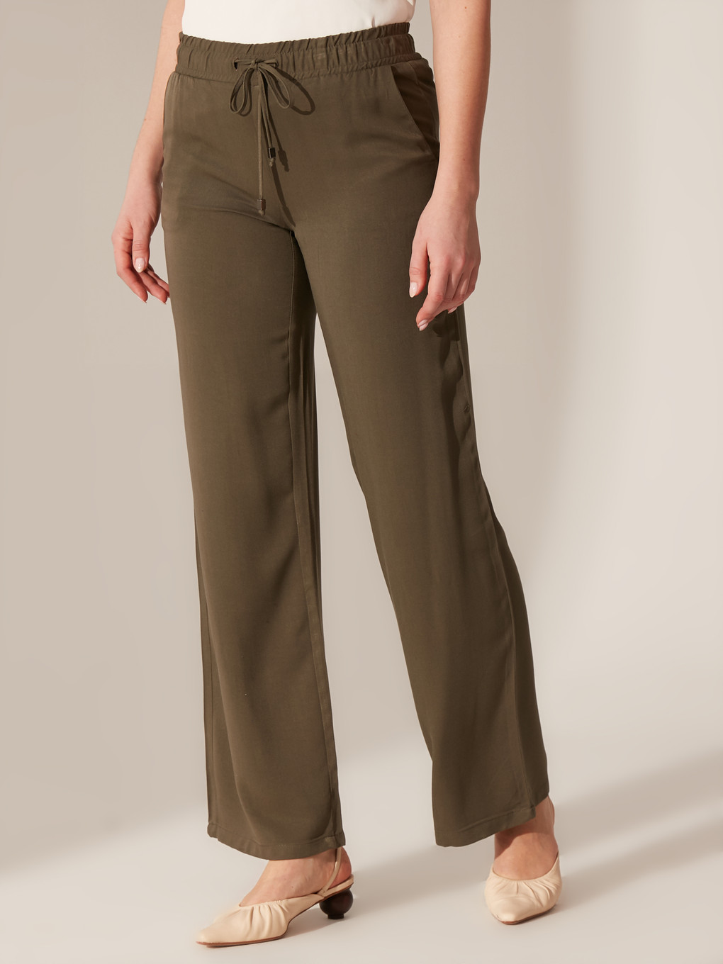 Haki Beli Lastikli Kadın Pantolon-3