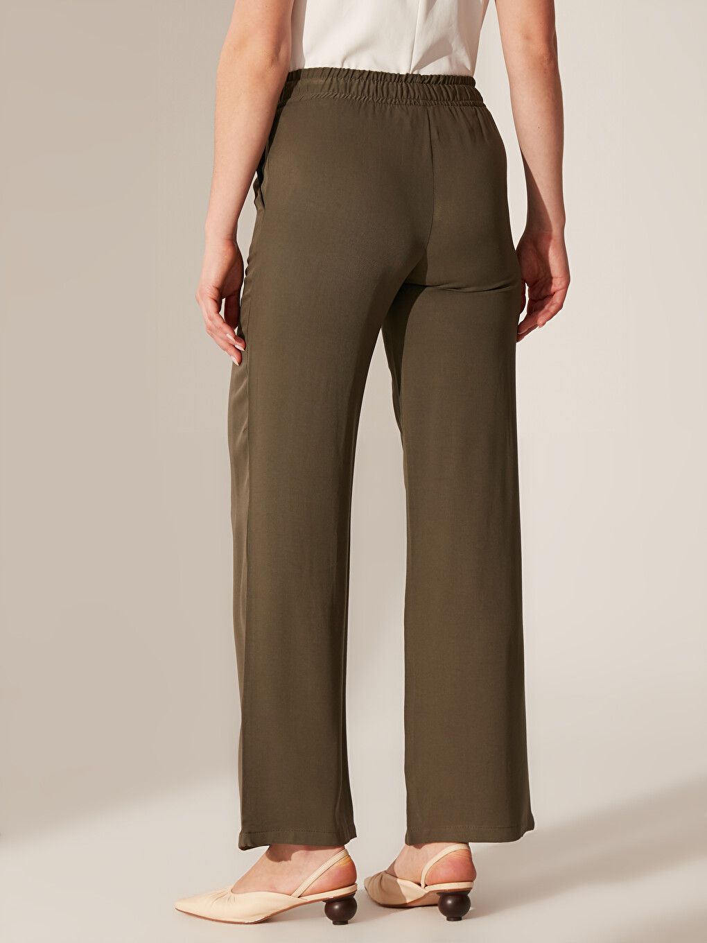 Haki Beli Lastikli Kadın Pantolon-4