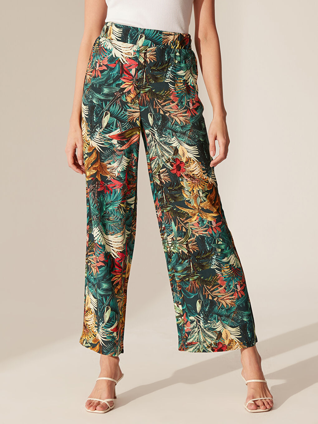 Elastic Waist Figured Palazzo Pants-2