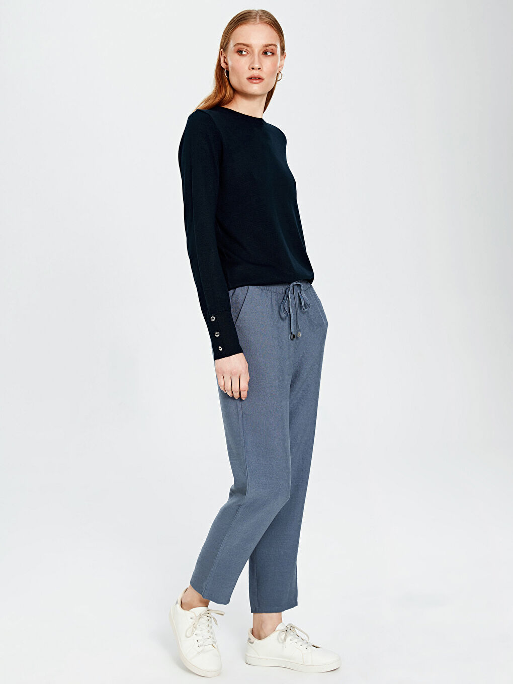 Pantalon Longueur Cheville Taille Élastique Coupe Carotte