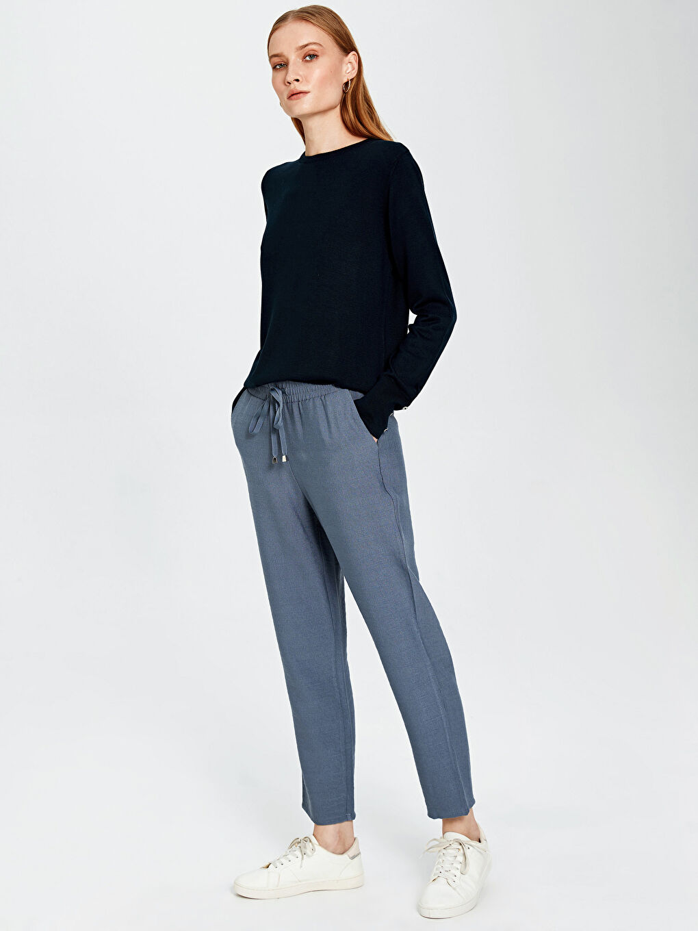 Pantalon Longueur Cheville Taille Élastique Coupe Carotte-1