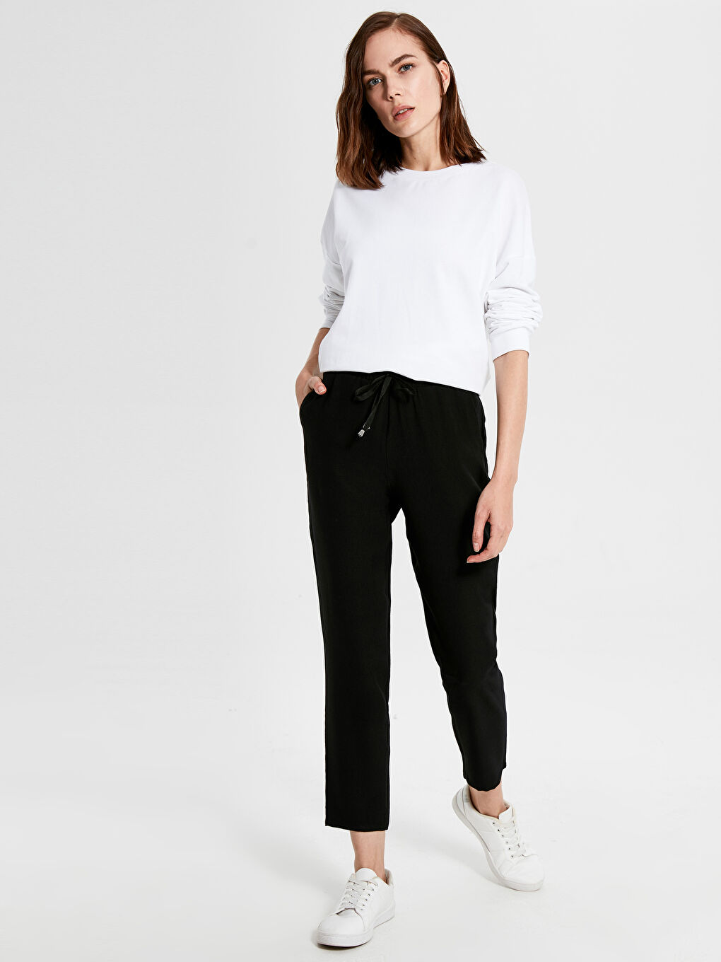 Pantalon Longueur Cheville Taille Élastique Coupe Carotte