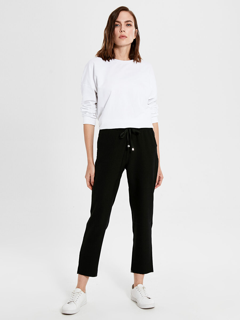 Pantalon Longueur Cheville Taille Élastique Coupe Carotte-1