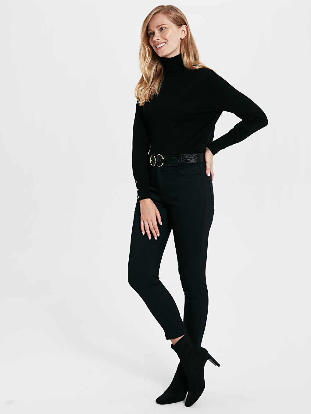 Siyah Ekstra Dar Fit Kadın Pantolon-1