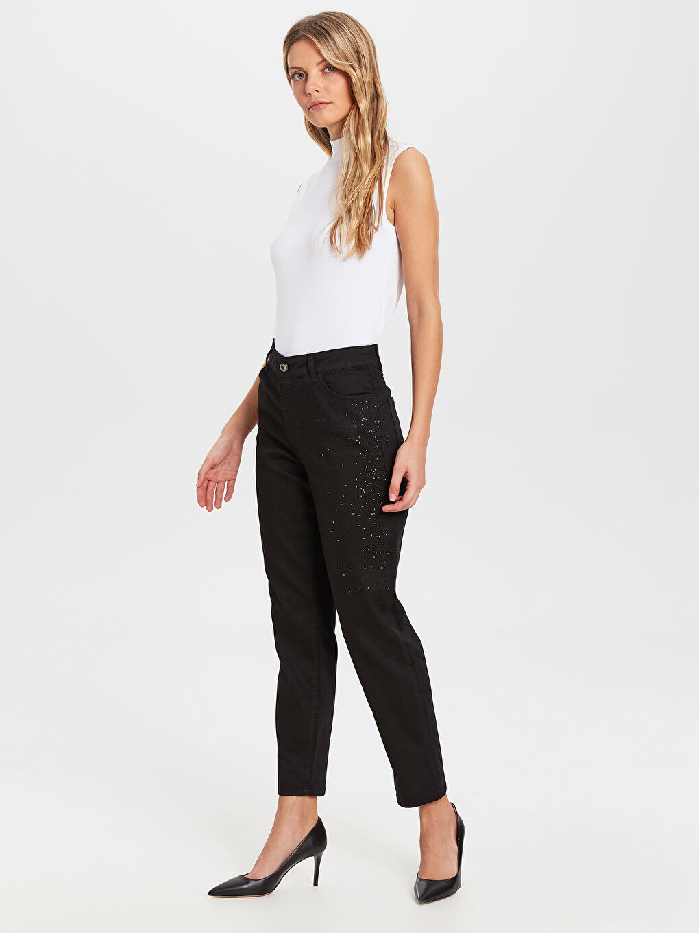 Siyah Mom Fit Kadın Jean-2