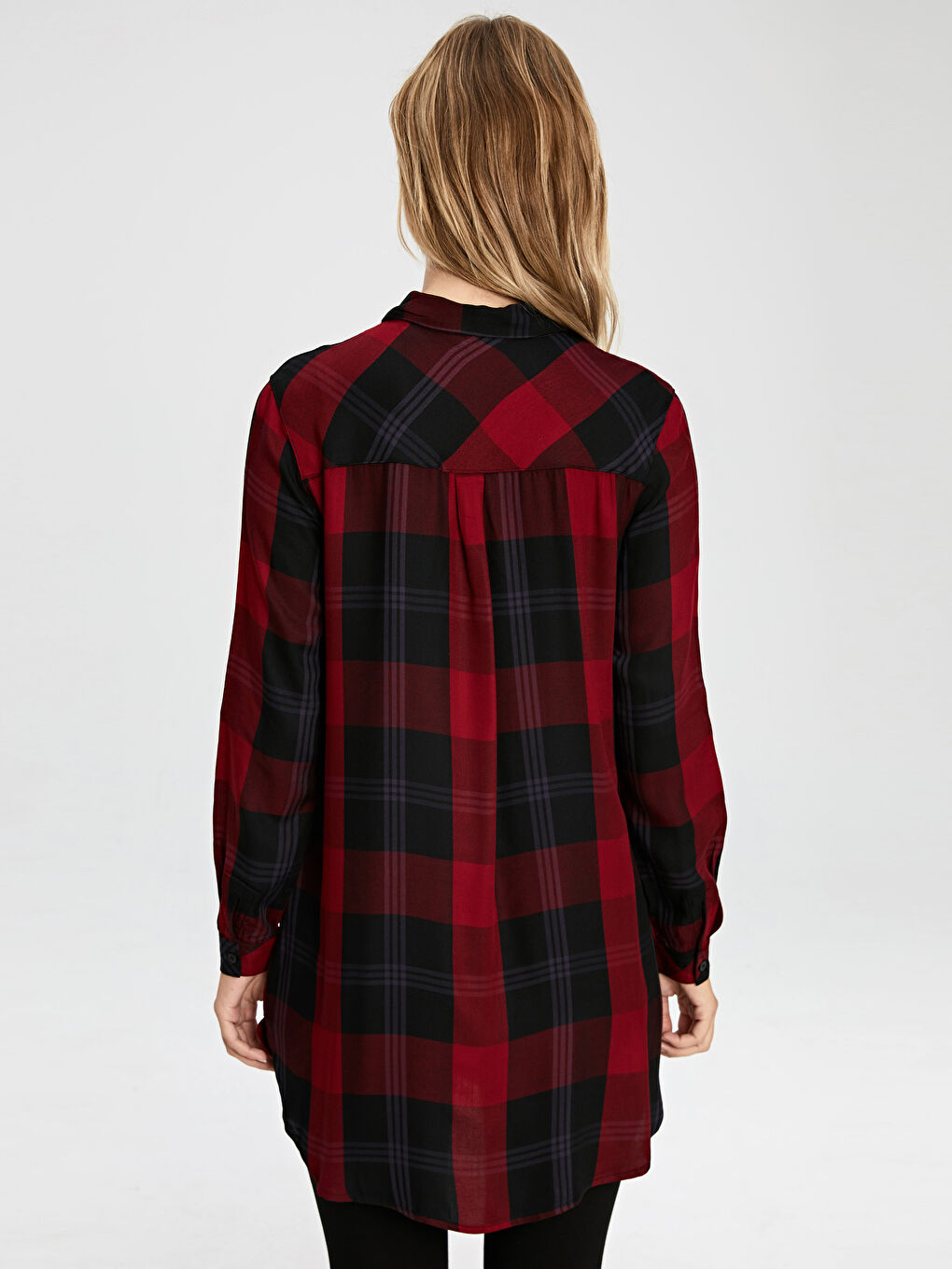 Standard Fit Long Sleeve Gabardine Women Plaid Viscose Tunic-2