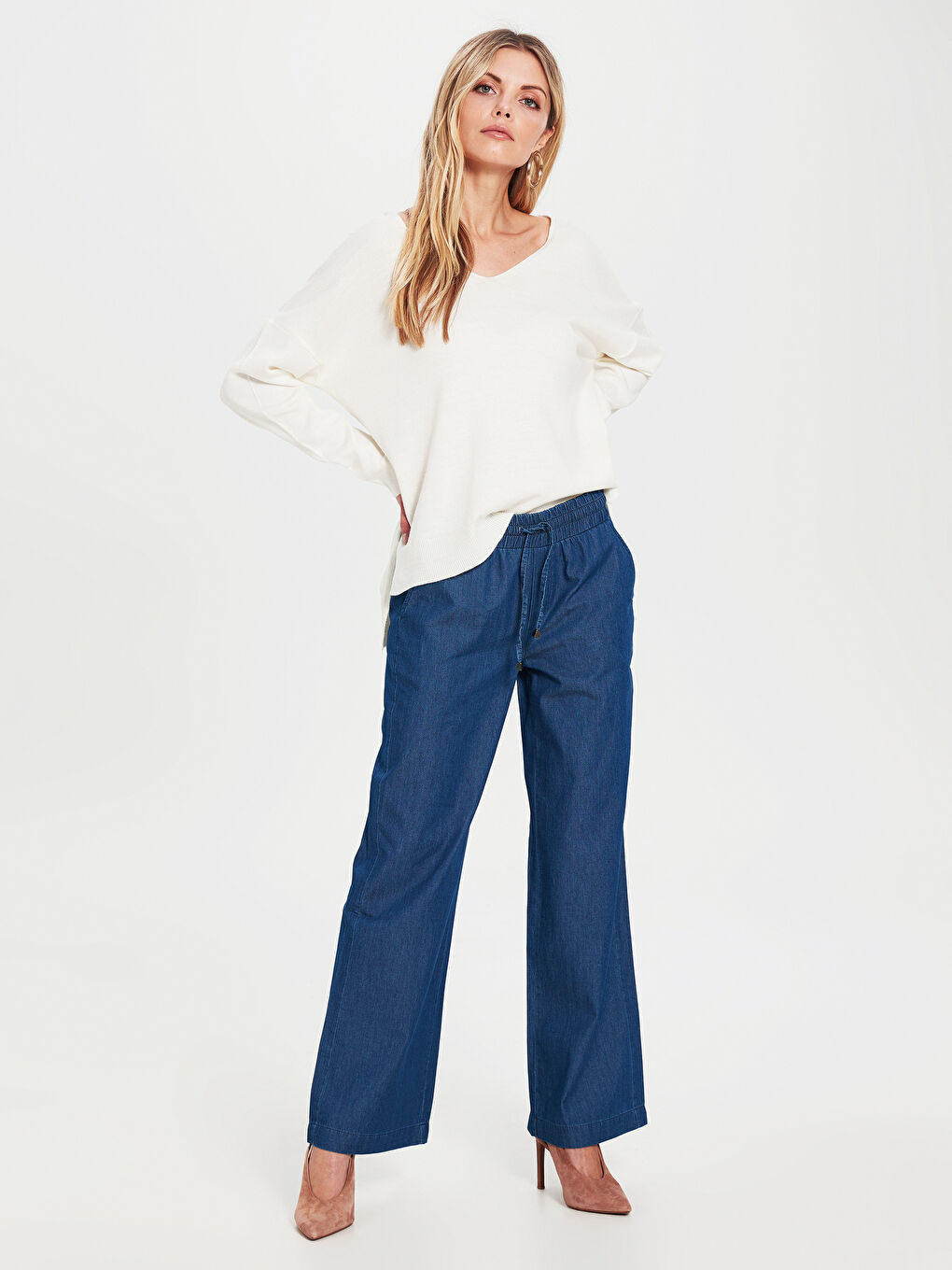 Mavi Geniş Paça Jean Pantolon-1