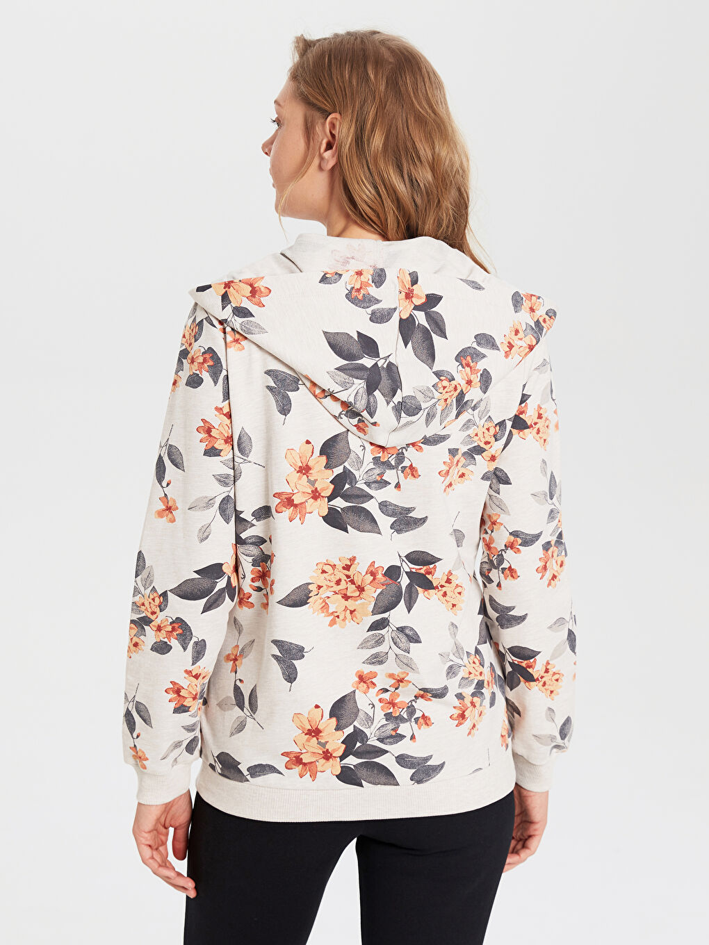LCWAIKIKI Basic Hooded Patterned Long Sleeve Women's Zipper Sweatshirt -0S2110Z8-LQB