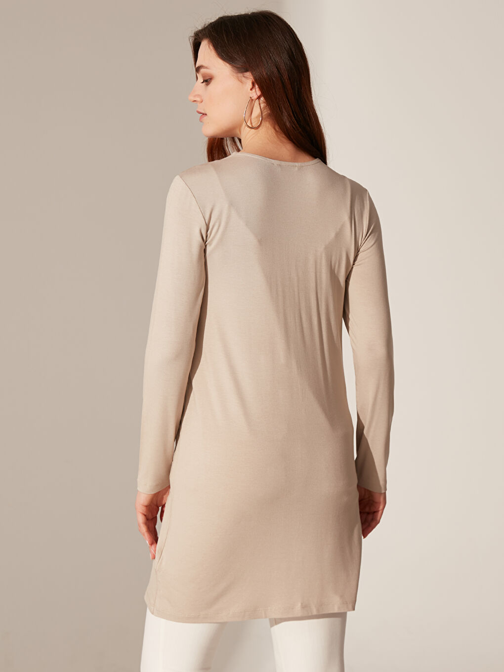 Bej Uzun Kollu Kadın Hırka-4