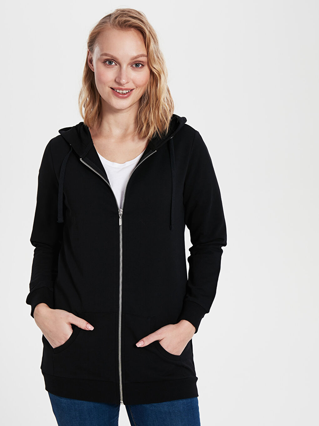 Yeni Siyah Fermuarlı Sweatshirt