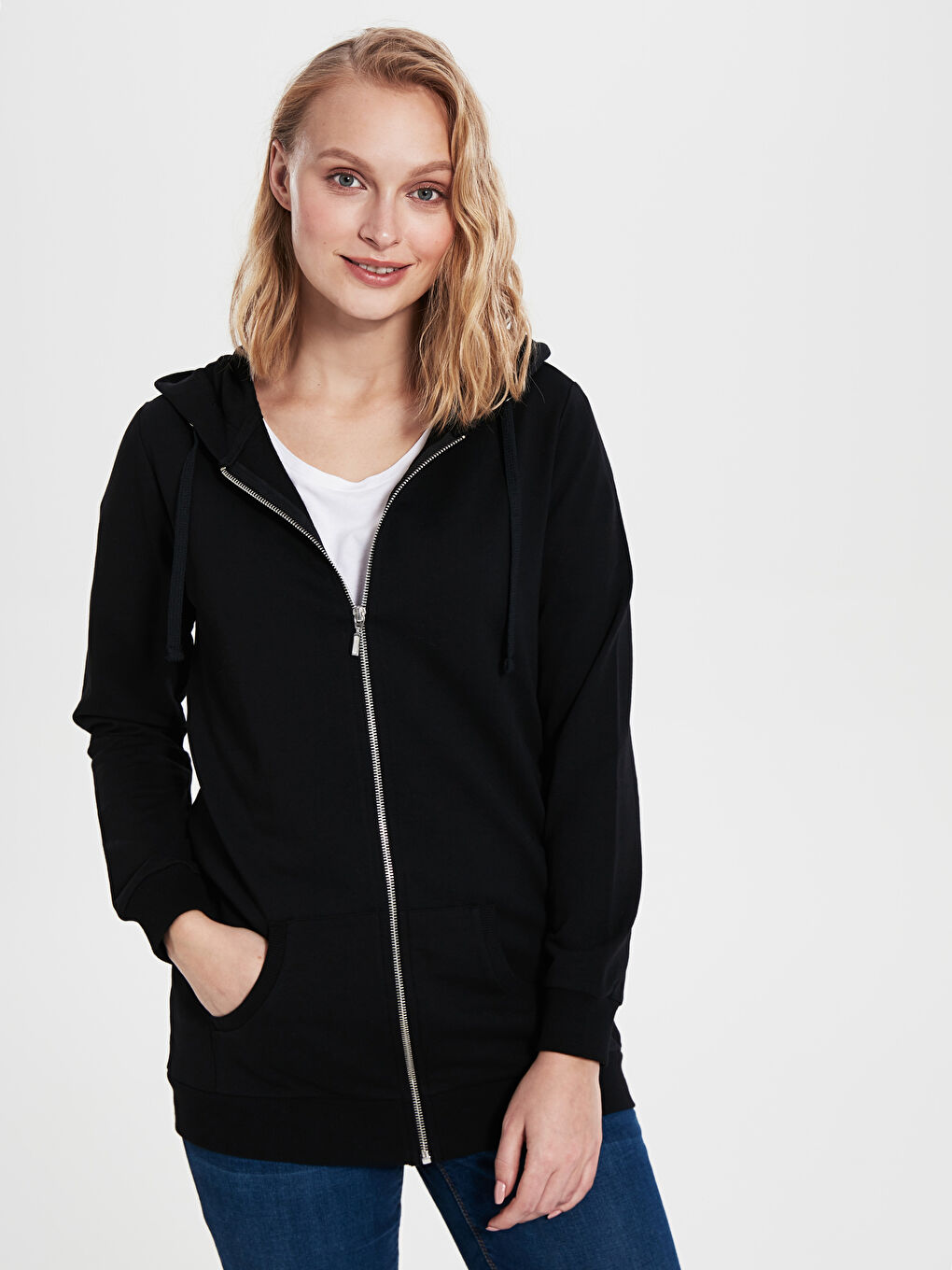 Yeni Siyah Fermuarlı Sweatshirt-1