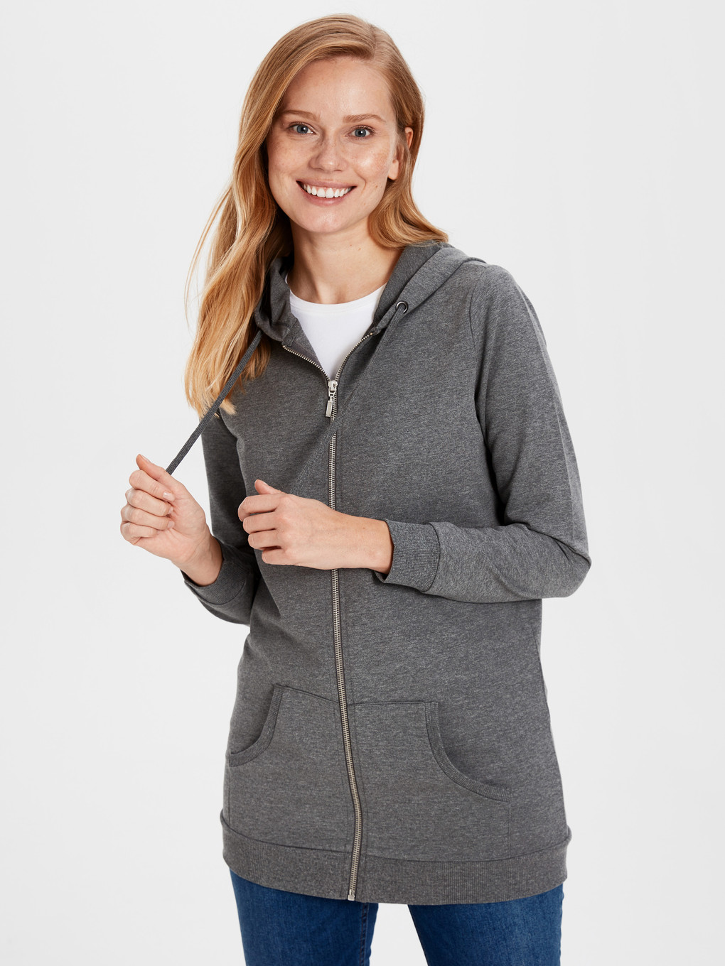 Antrasit Melanj Fermuarlı Sweatshirt