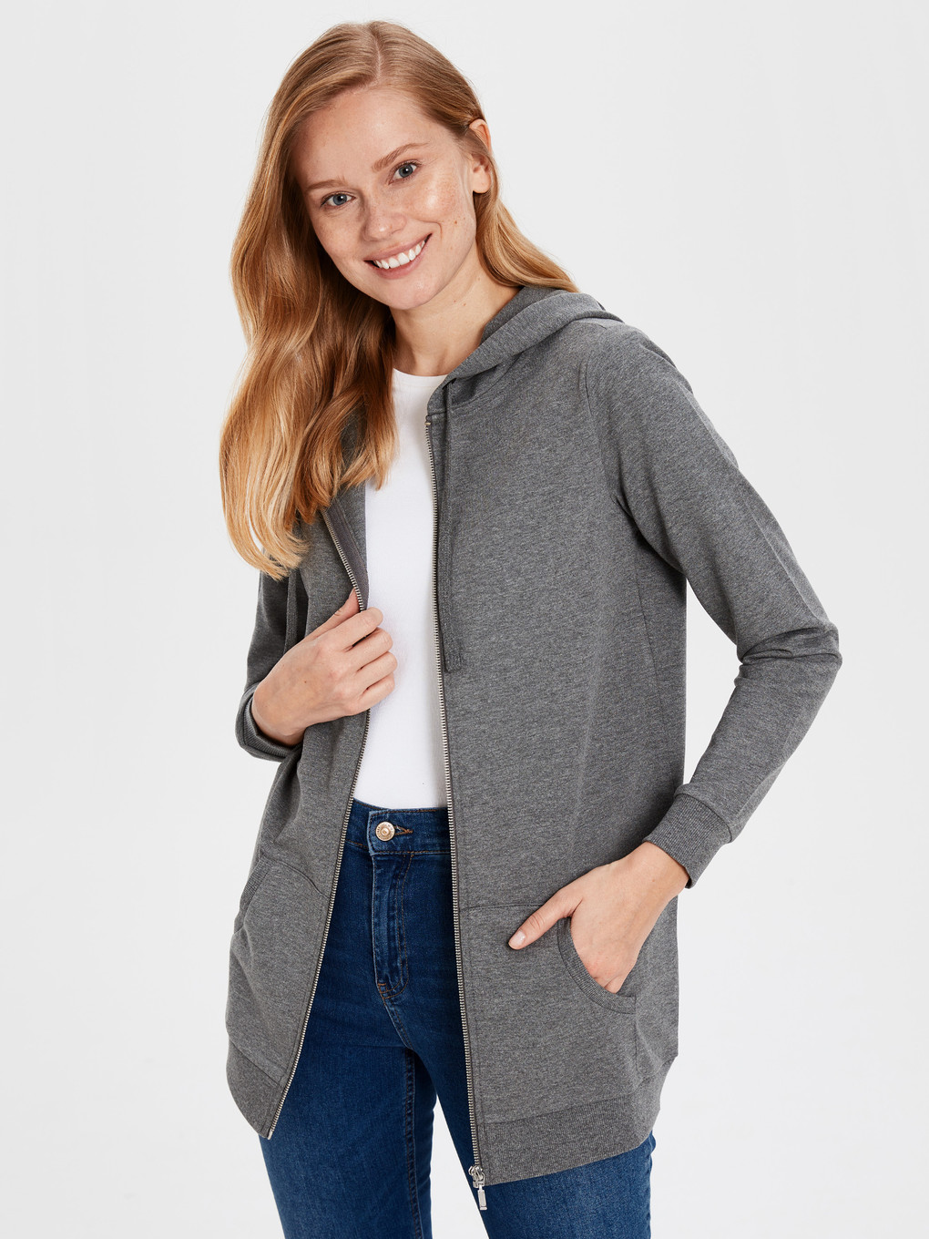Antrasit Melanj Fermuarlı Sweatshirt-1