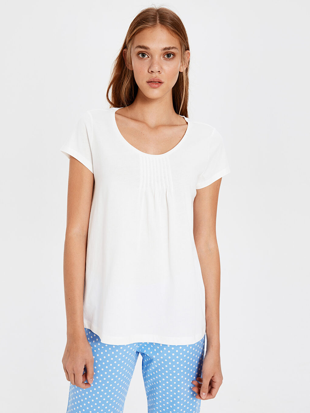 U Neck Short Sleeve Women's Pajamas Set-1