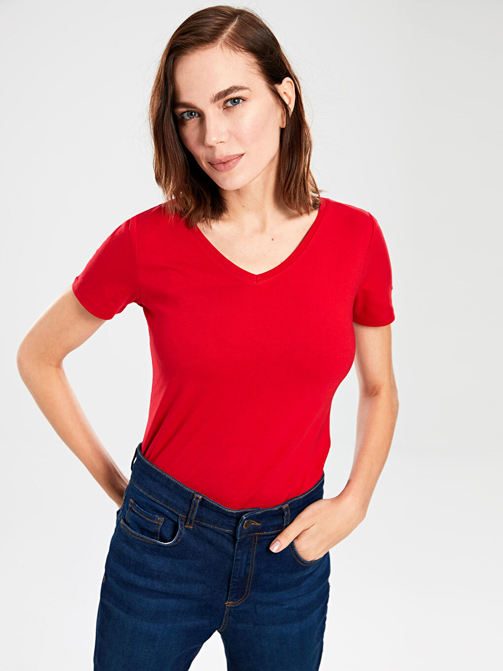 Βαμβακερές Μπλούζες Λαιμόκοψη V-1