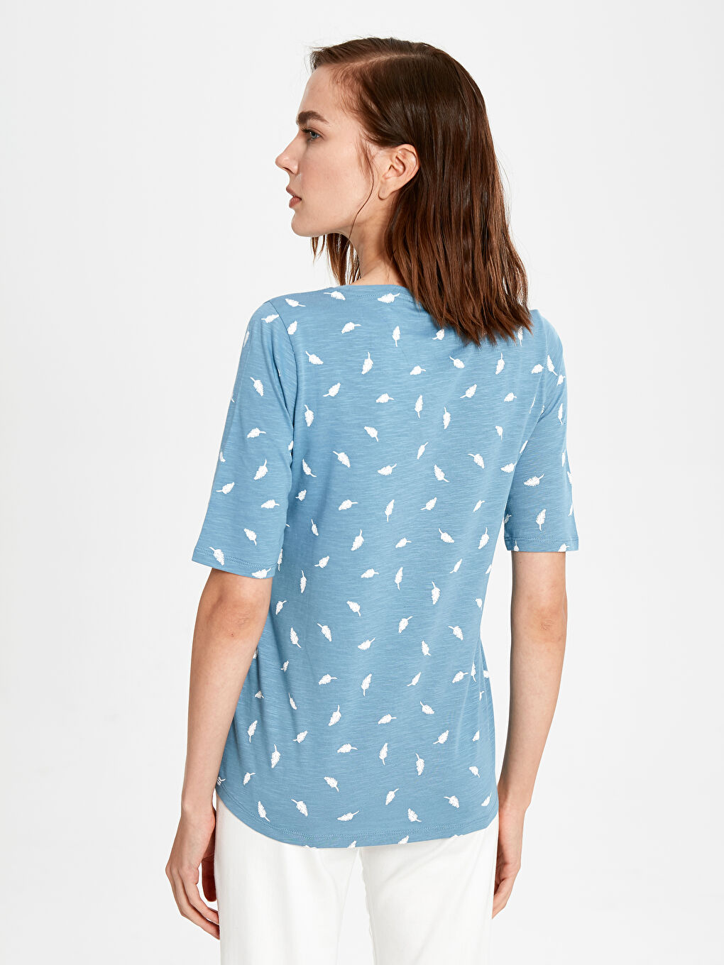 Crew Neck Short-Sleeve Patterned Cotton Women's T-Shirt-2