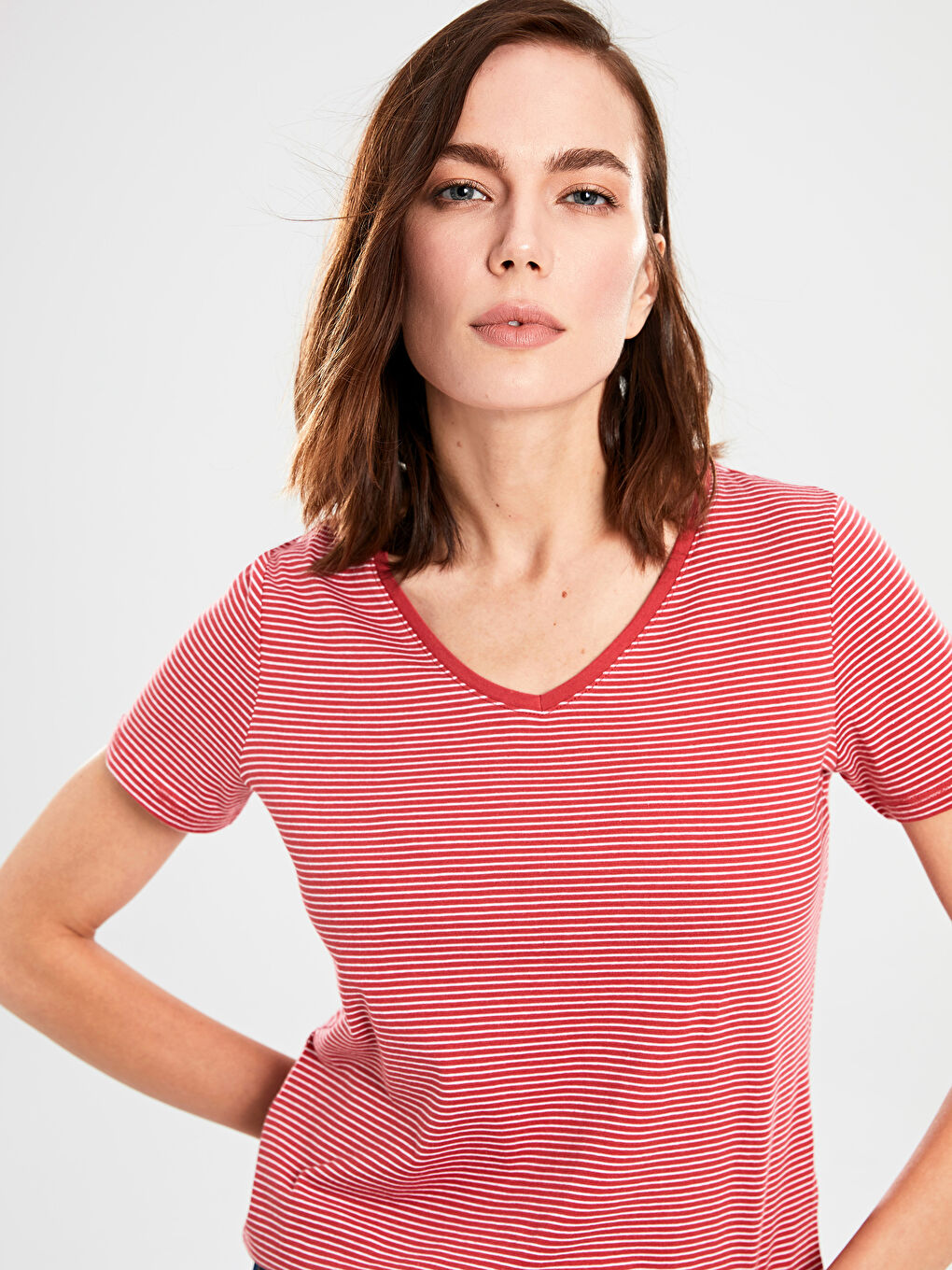 Striped V-Neck T-Shirt-1