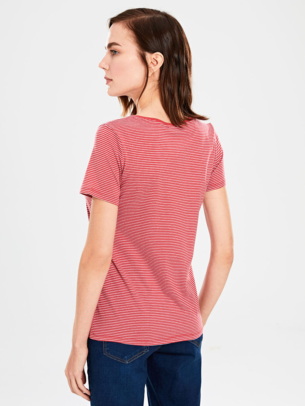 Striped V-Neck T-Shirt-3