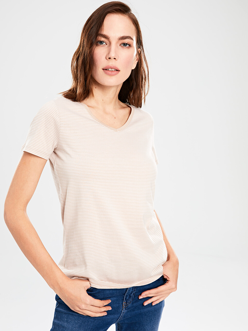 Striped V-neck T-shirt