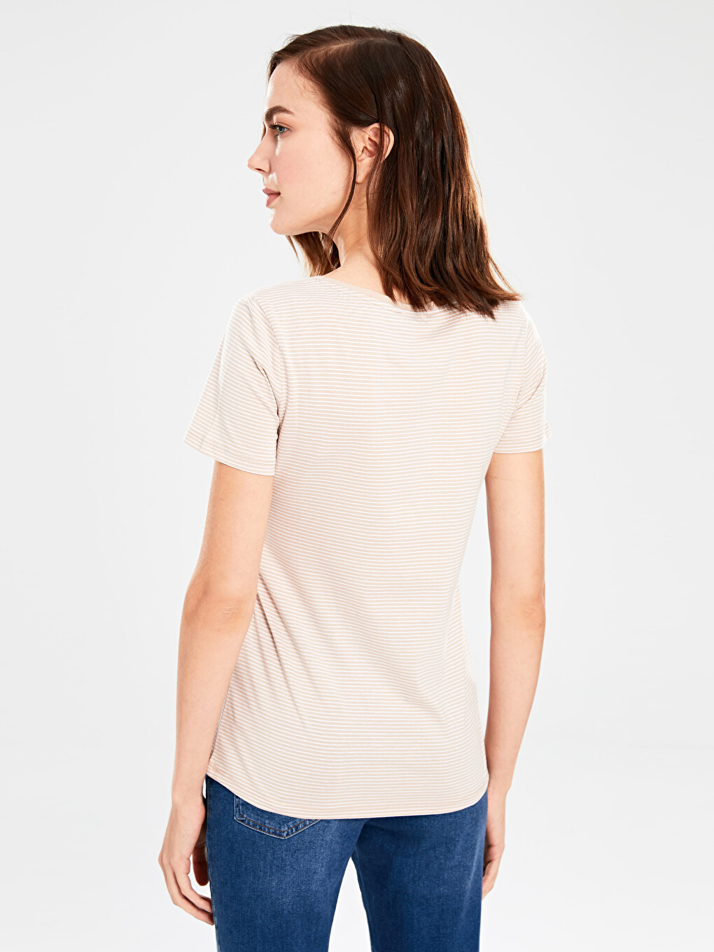 Striped V-neck T-shirt-2