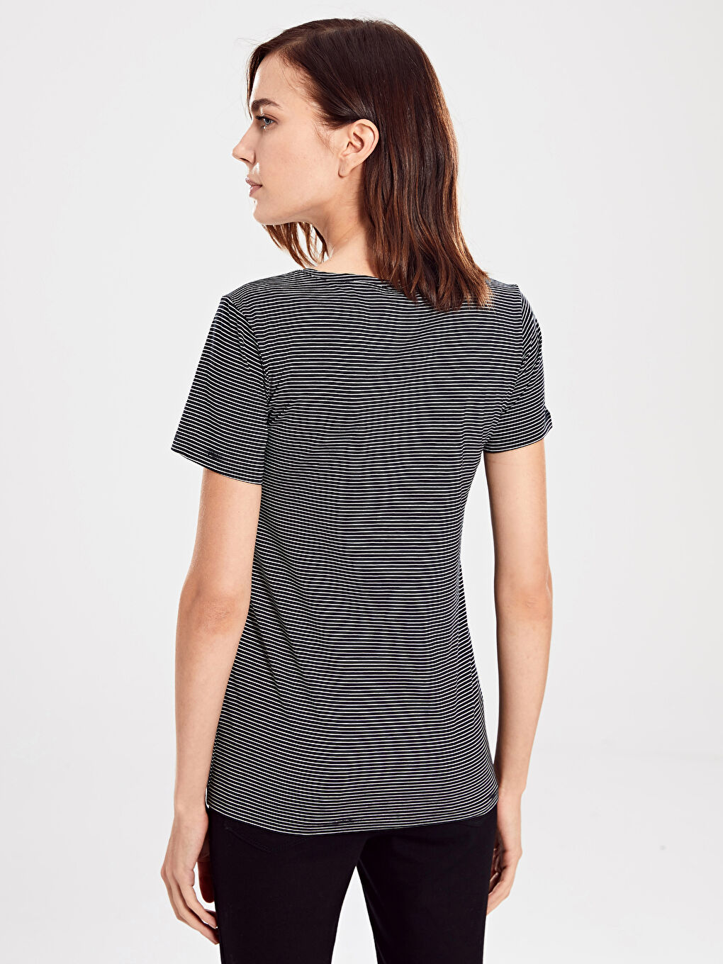 Смугасті футболки з V-подібним вирізом і коротким рукавом-2