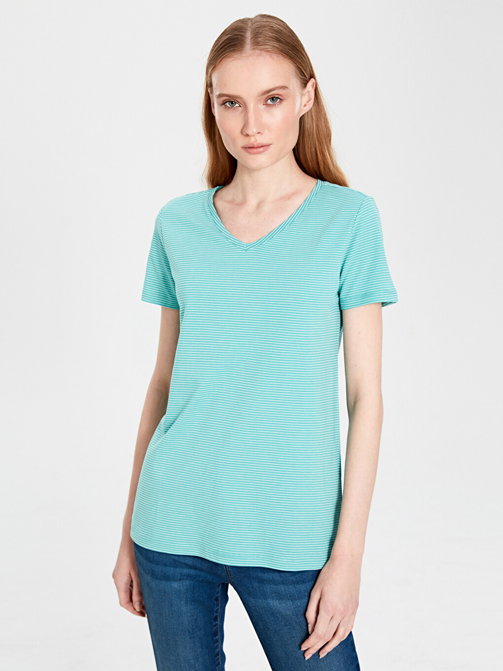 Striped V-neck T-shirt