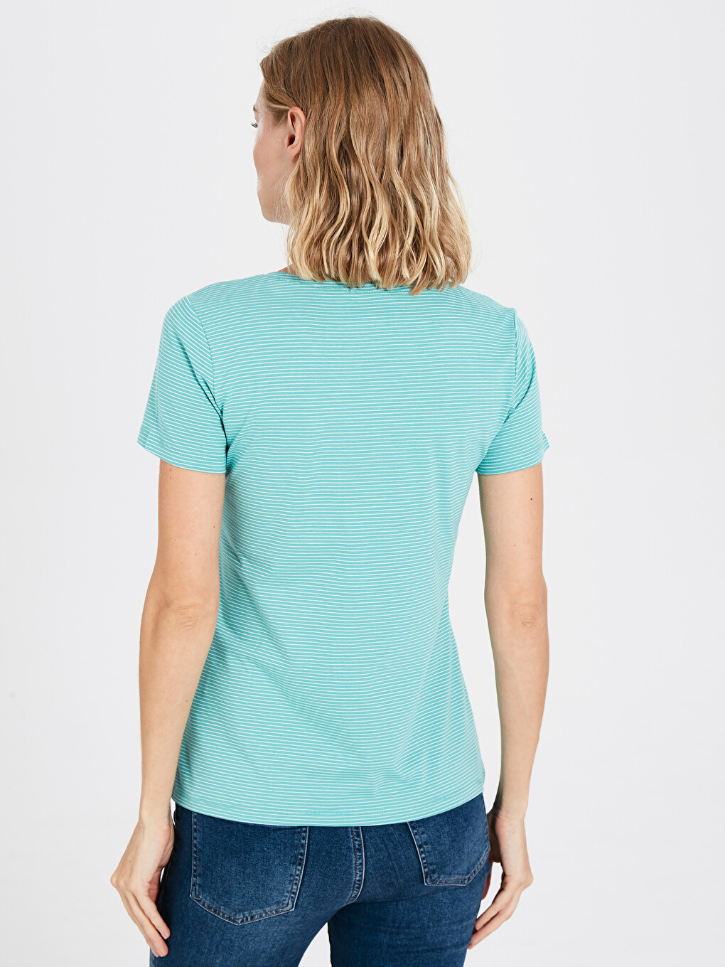 Striped V Neck Short Sleeve Shirts-2