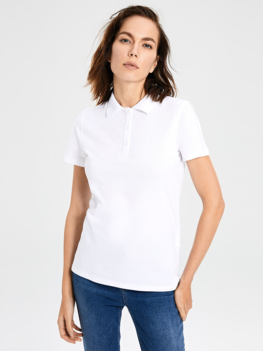 LCWAIKIKI Basic Rollkragen Gerade Kurzarm Baumwolle T-Shirt für Damen -0S2253Z8-FFB