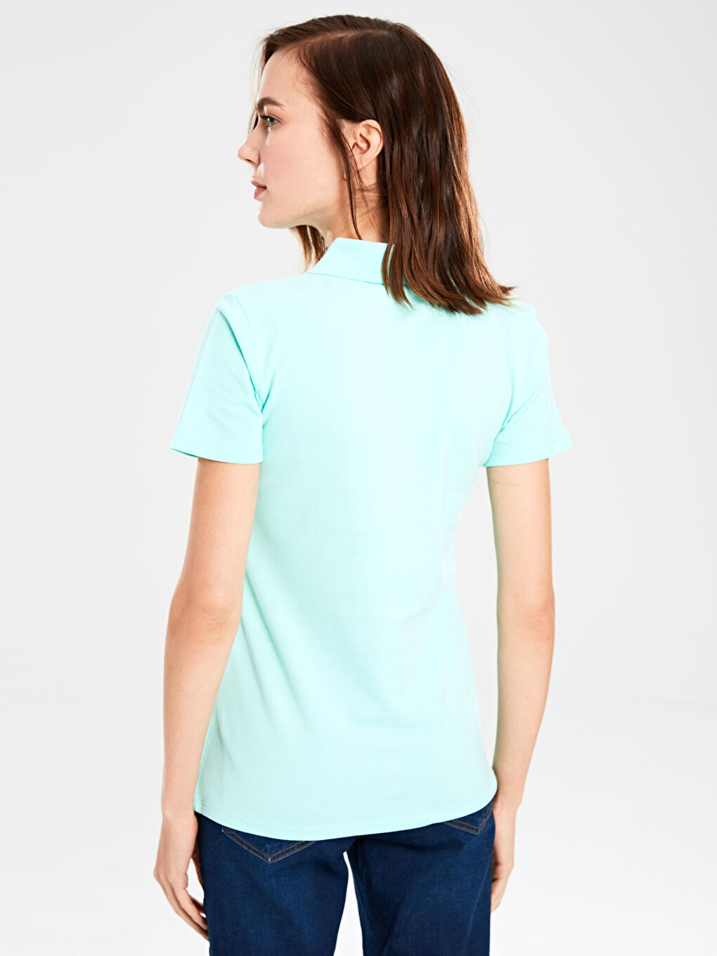 تيشيرت نسائي قطن بياقة بولو وأكمام قصيرة وقصة مستقيمة-3