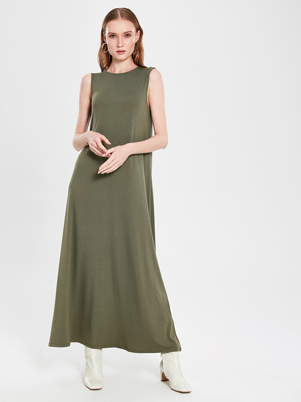 Вискозные длинные прямые платья для женщин-4