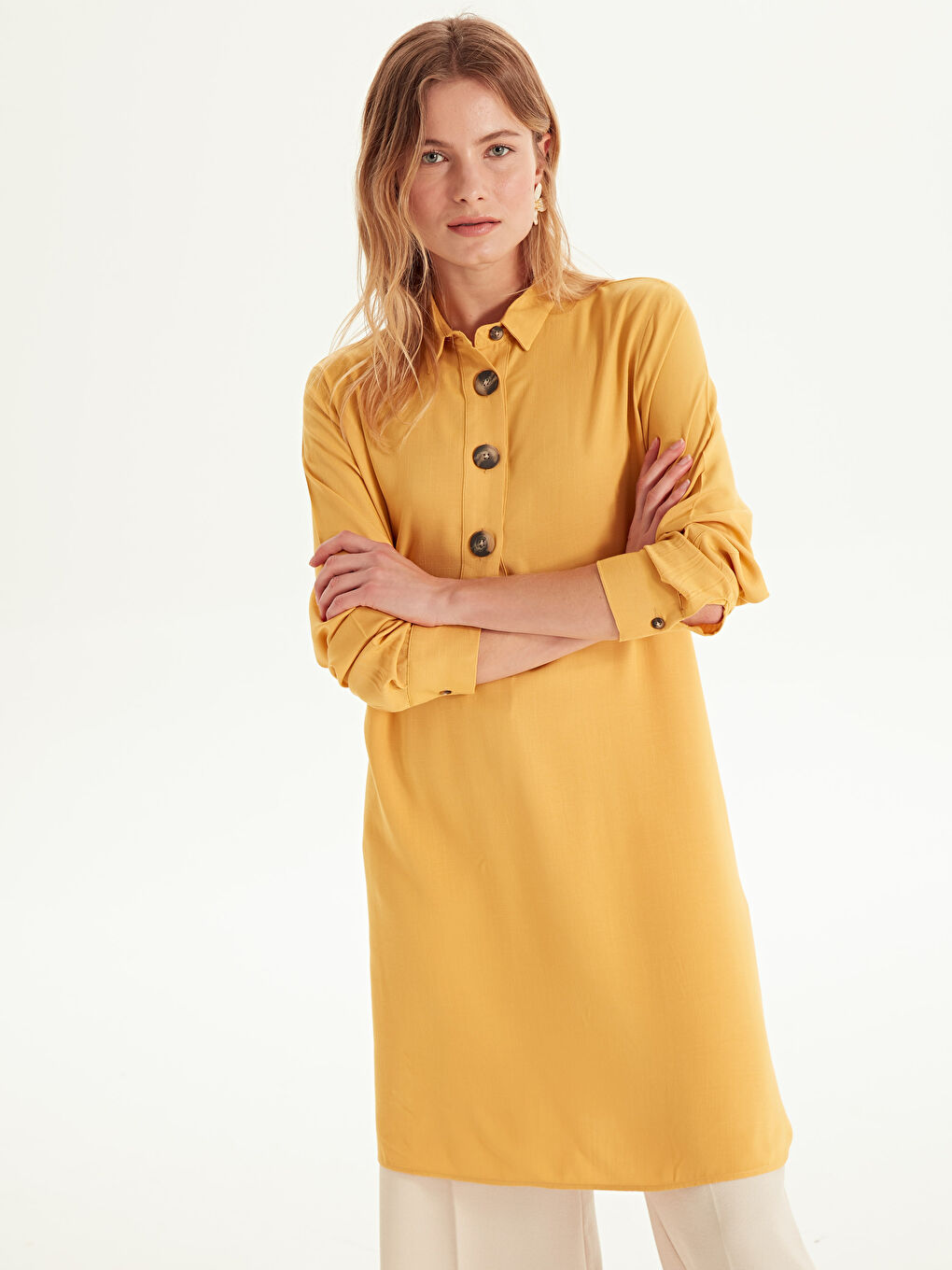 Туника с отложным воротником и длинным рукавом для женщин-2