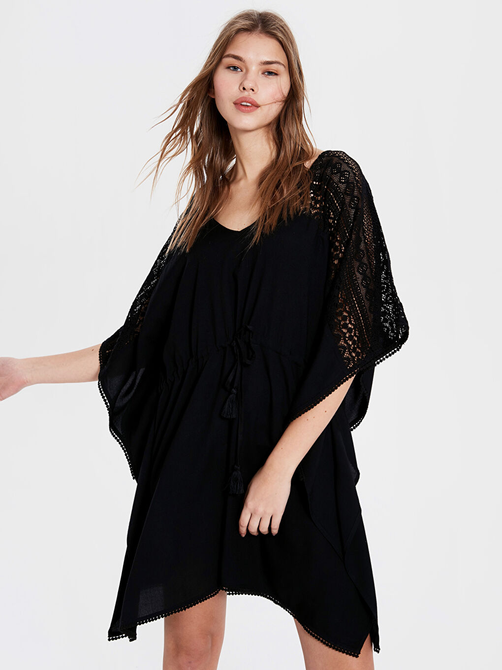 Siyah Standart Fit Kısa Kollu Poplin Kadın Elbise-2