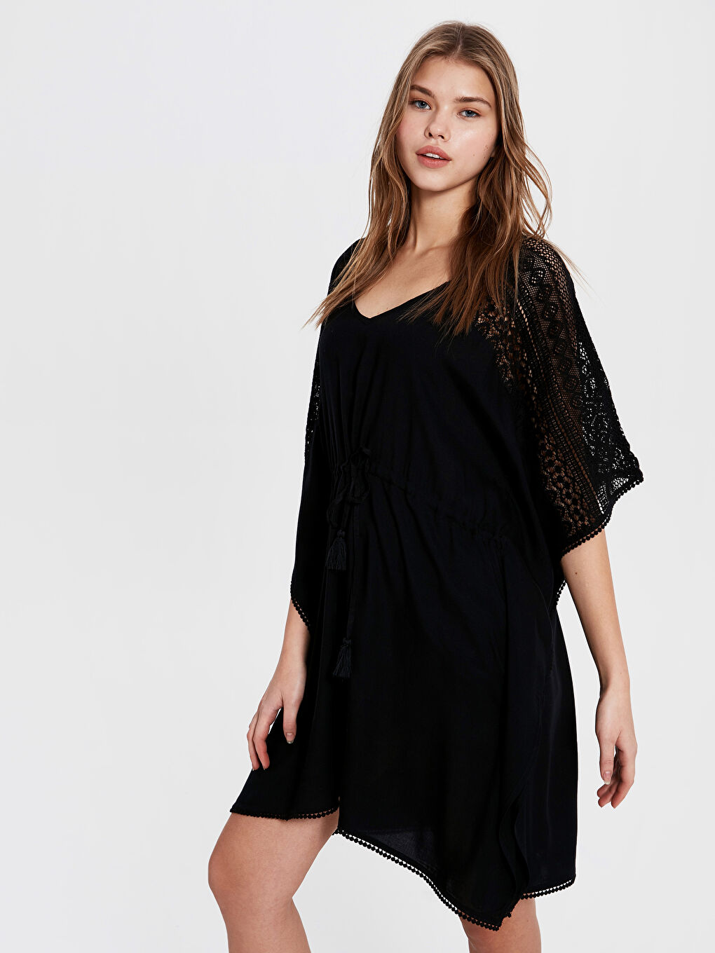 Siyah Standart Fit Kısa Kollu Poplin Kadın Elbise-3