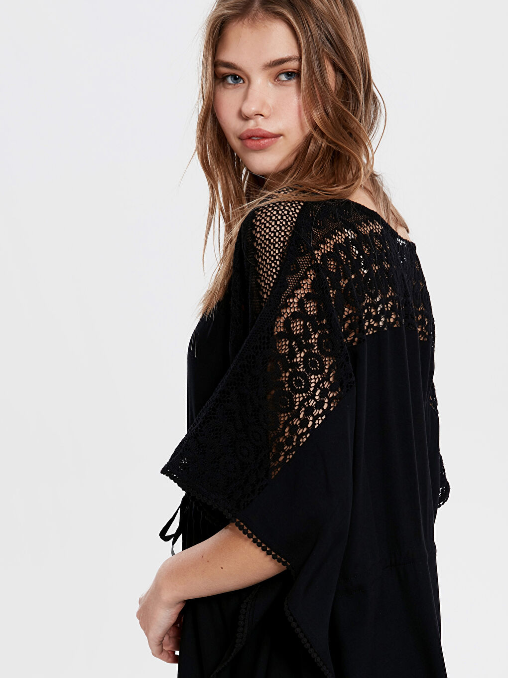 Siyah Standart Fit Kısa Kollu Poplin Kadın Elbise-4