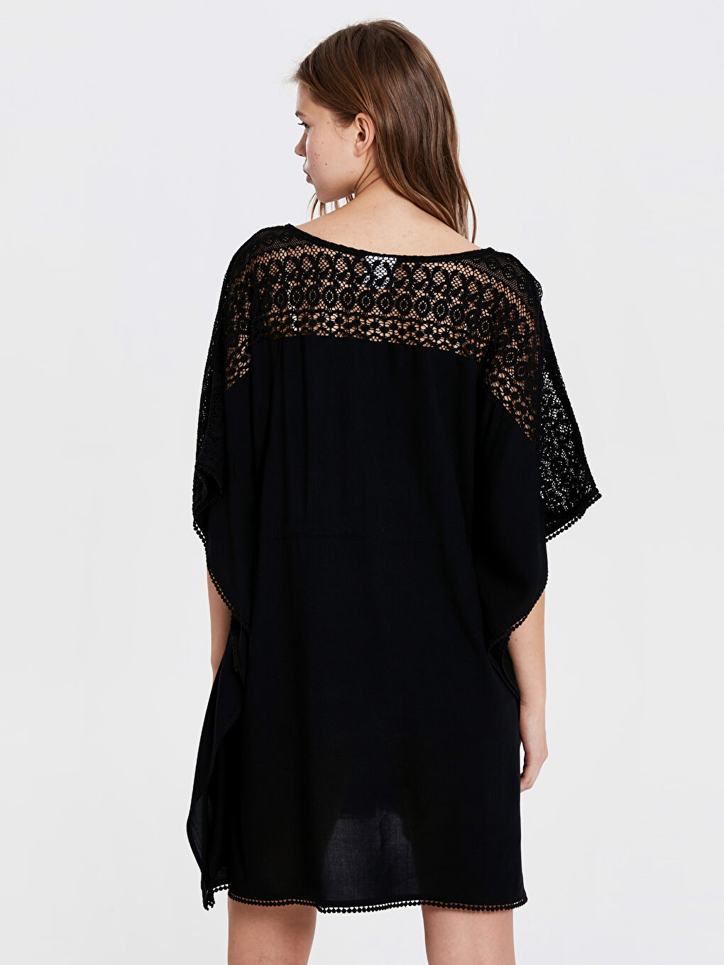 Siyah Standart Fit Kısa Kollu Poplin Kadın Elbise-5